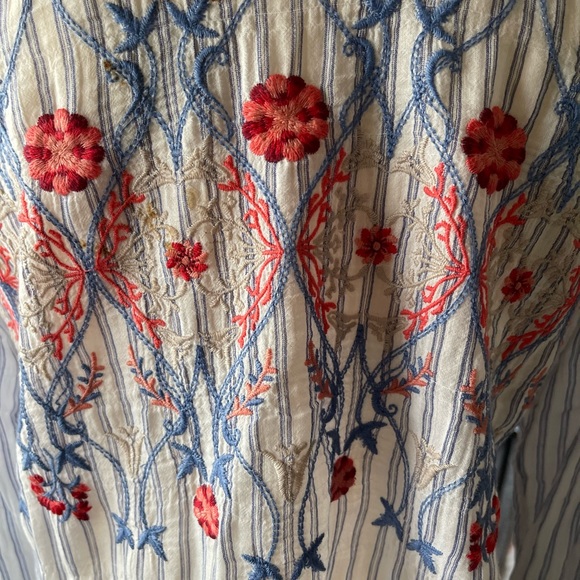 Johnny Was Striped Embroidered Button Up Shirt - Picture 8 of 8